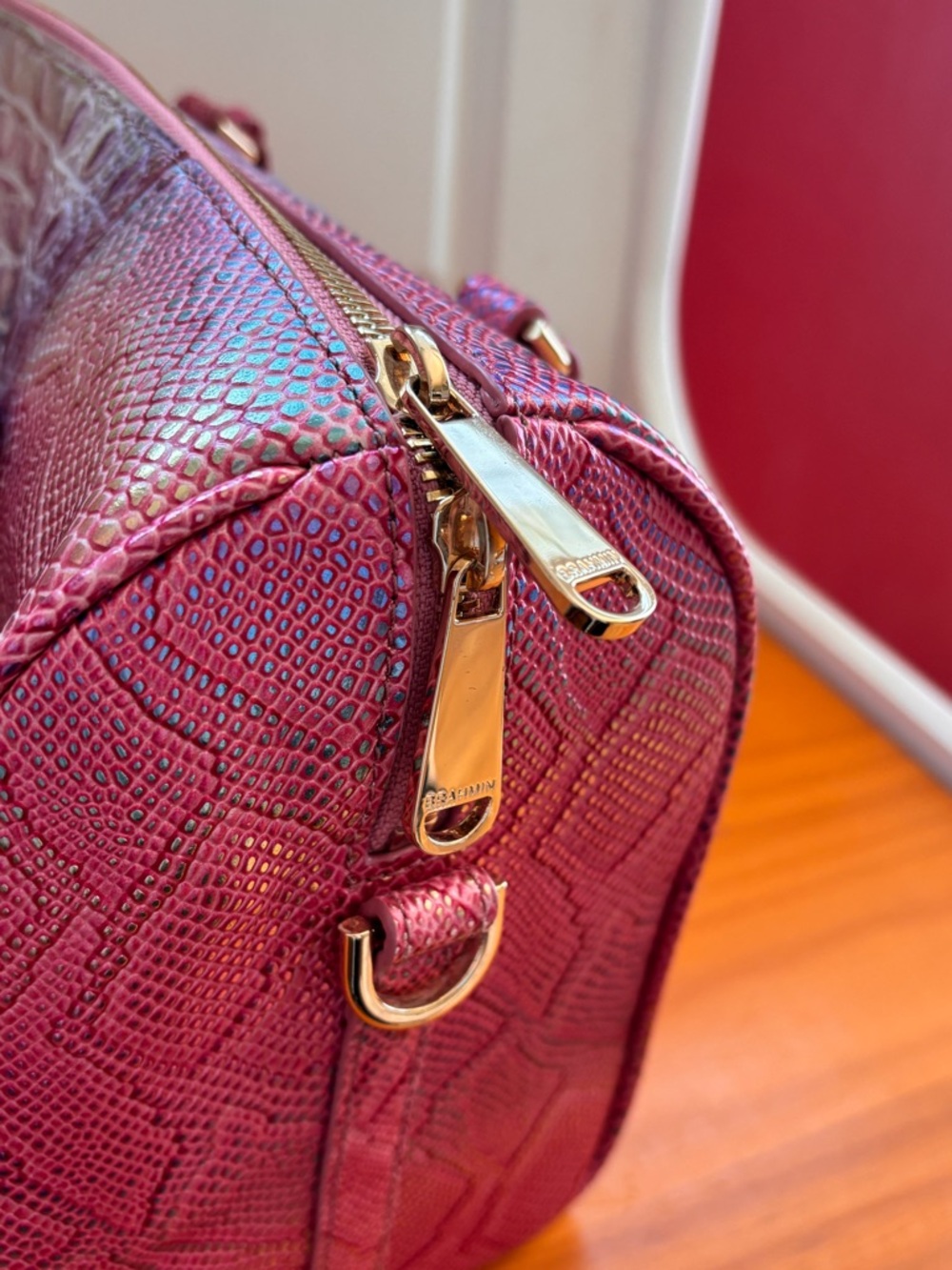 Brahmin Iridescent Pink Croc-Embossed Satchel - Picture 6 of 11